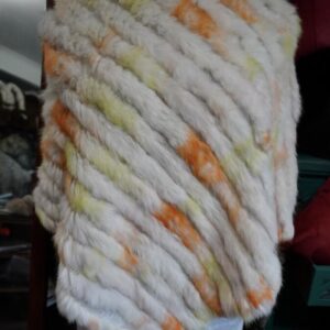 A Touch of Fresh Lime over White - A Beautiful Soft & Warm Rabbit Fur Poncho