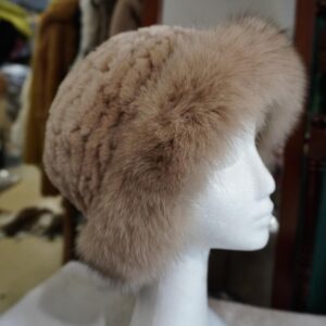 A Beautiful Crochet Style Fur Trimmed Rex Rabbit Winter Hat