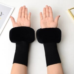 Beautiful Winter Arm Warmers -  Pure Fine Merino with a Luxurious  Rex Rabbit Fur- Only one pair of Cocoa and one pair of Beige left !!!