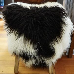 Naturally Curly Black & White Long Wool Icelandic Sheepskin Rug