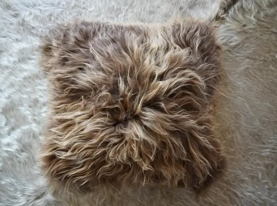 Wild & Wonderful 50cm Square Brown Long Wool Icelandic Sheepskin Cushion Cover
