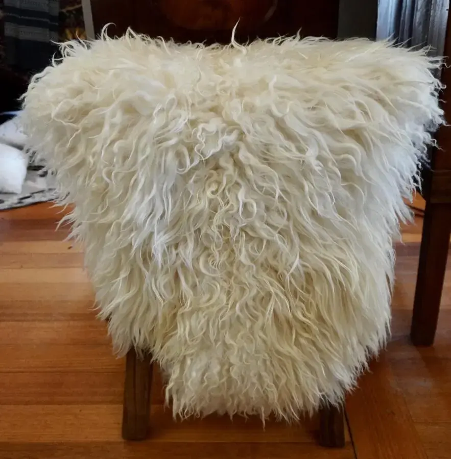 A Naturally Curly White Long Wool Icelandic Sheepskin Rug
