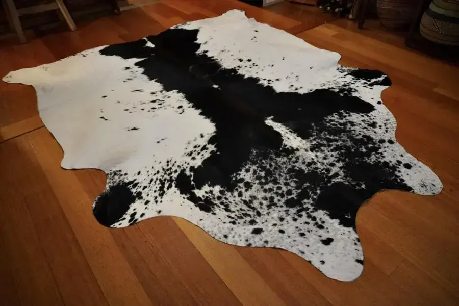 A Bold and Beautiful Massive Black and White Peppered Cowhide Rug