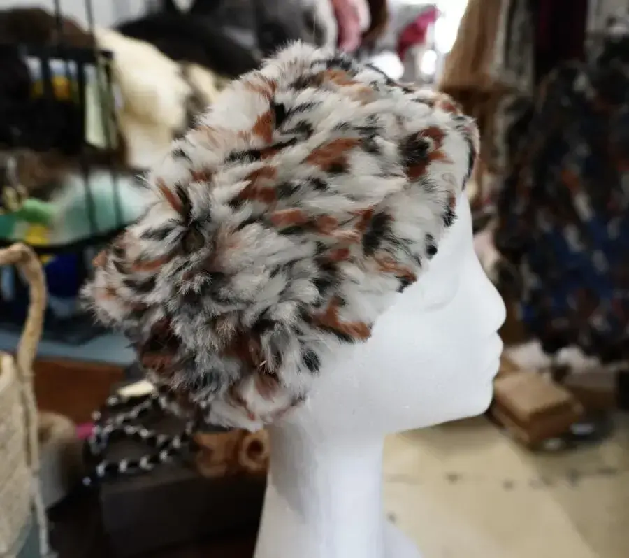 Warm Tones on White. - A Beautiful Rabbit Fur Head Band / Neck Scarf/ Ear Warmer