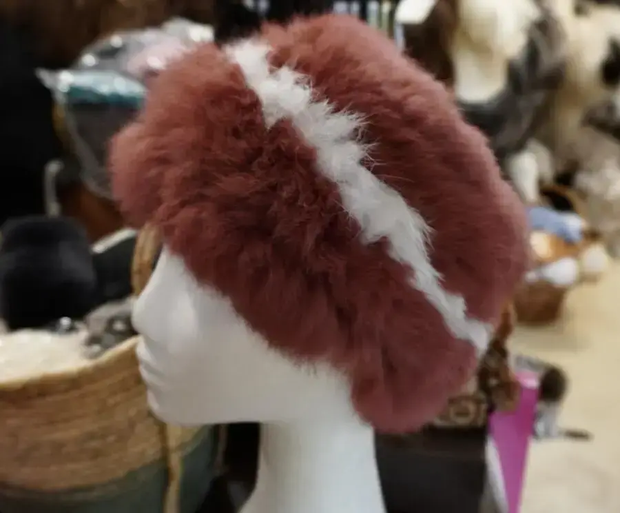 Rose Pink & White - Thick Soft & Warm - A Rabbit Fur Headband  - Scarf - Ear Warmer