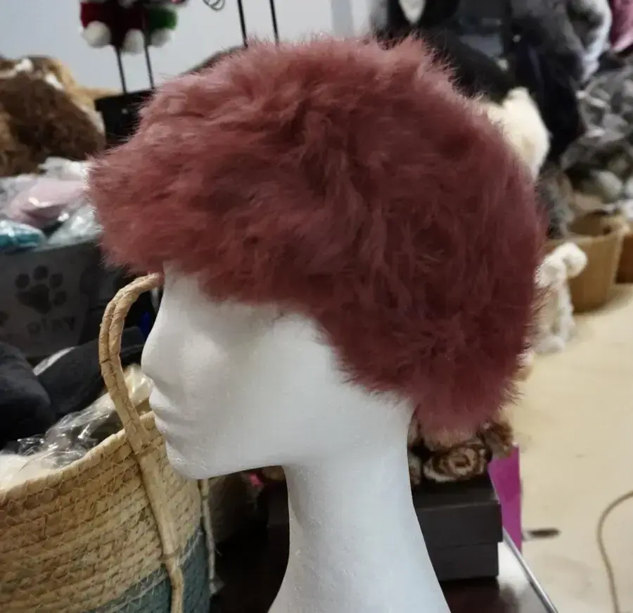 Deep Dusky Rose - A Soft, Thick & Warm Rabbit Fur Headband , Ear Warmer, Scarf