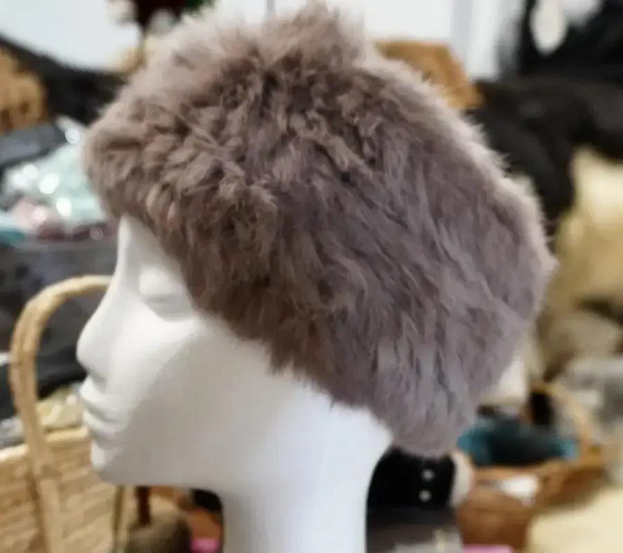 A Beautiful Mushroom Brown Rabbit Fur Headband Scarf / Ear Warmer