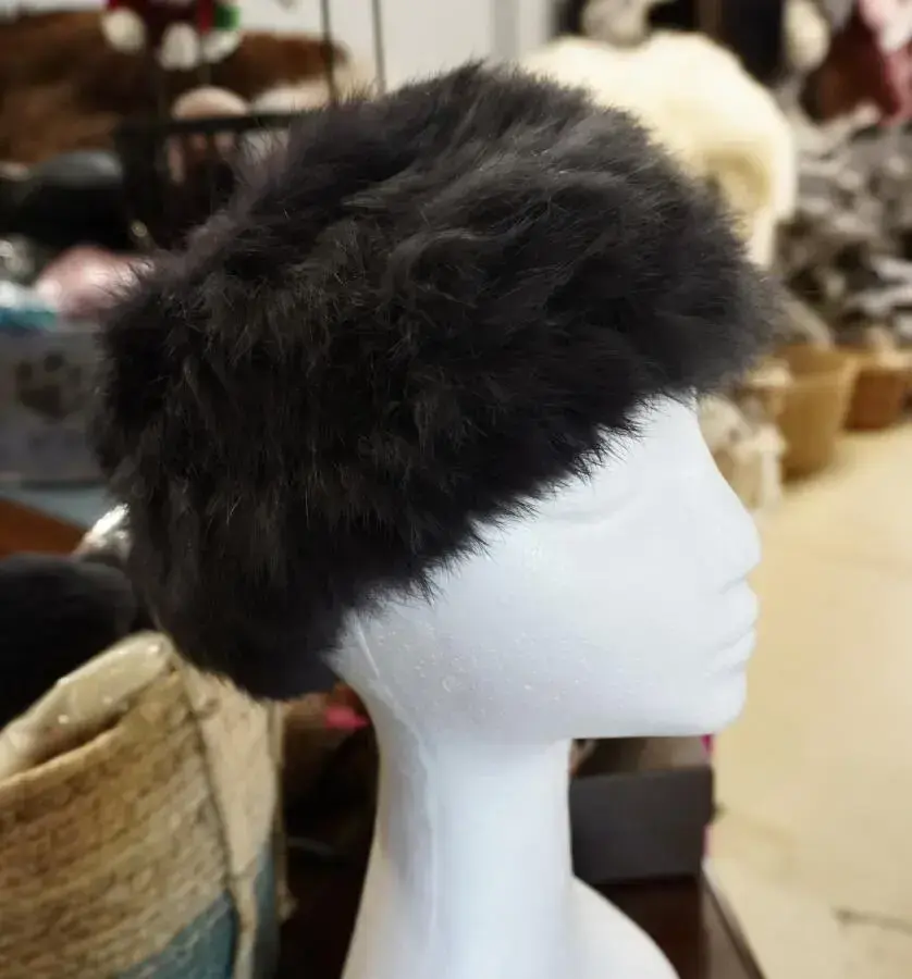 Dark Grey Super Soft Rabbit Fur Headband , Ear Warmer, Scarf