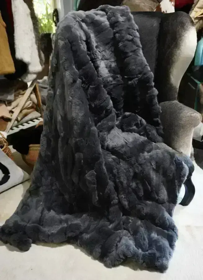 Totally Luxurious Super Thick & Soft Steel Grey Rex Rabbit Fur Throw