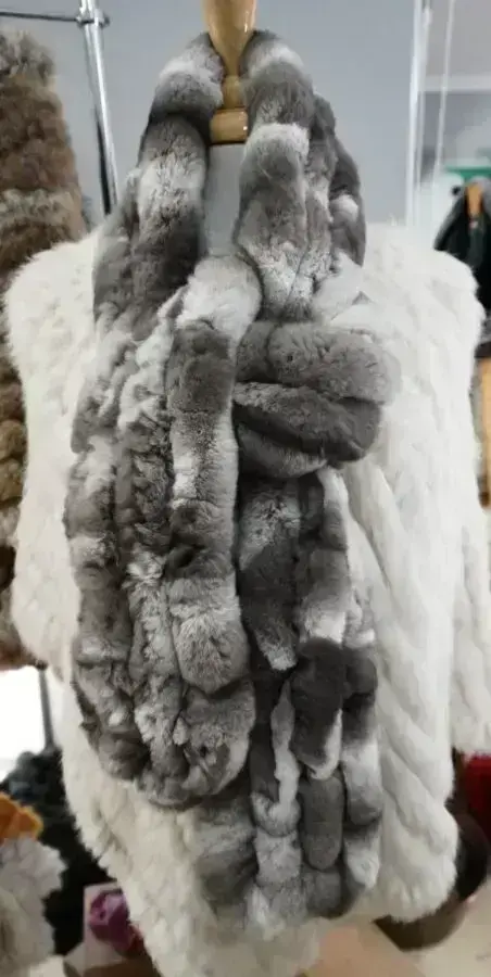 Super Thick Soft & Warm  - Beautiful Grey Tones in this Extra Long Rex Rabbit Fur Scarf