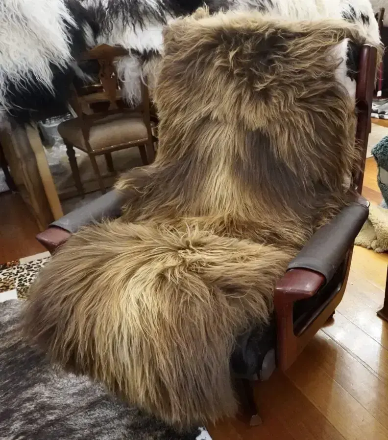 Stunning Sunkissed Brown Double Length Long Wool SHeepskin Rug