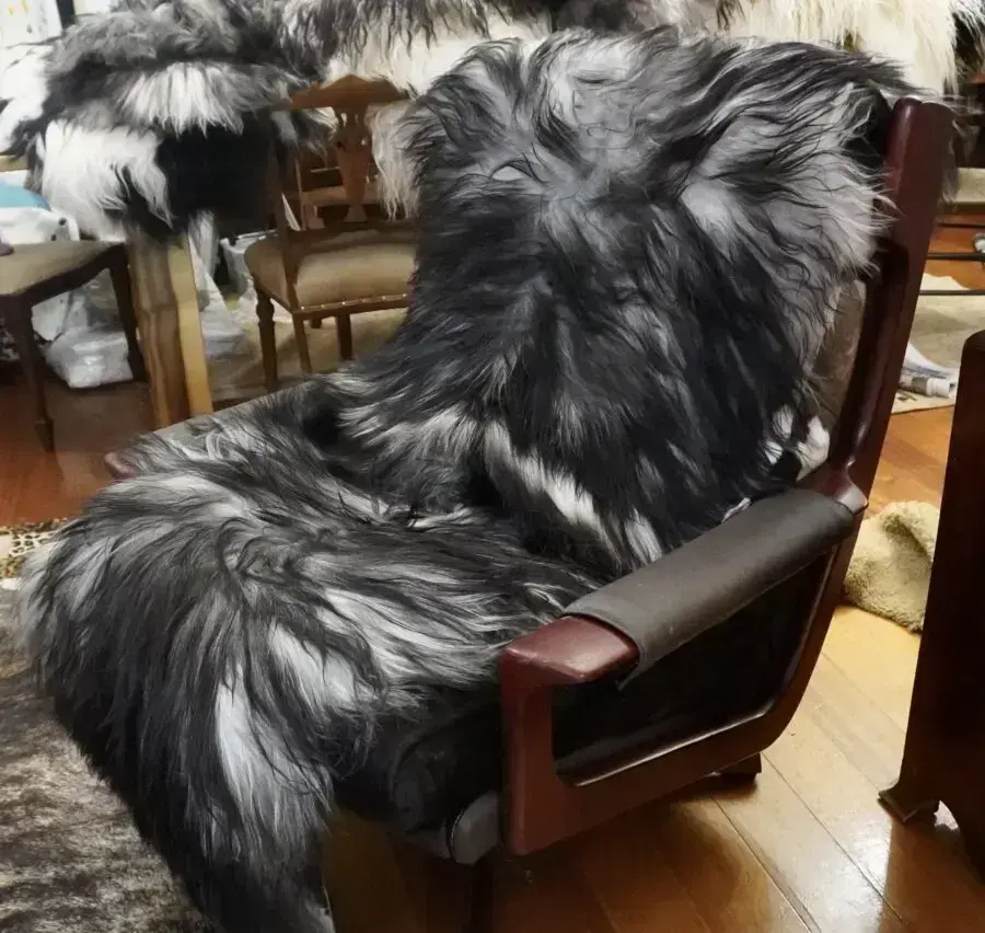 A Striking Black and Grey Long Wool Icelandic Sheepskin Rug