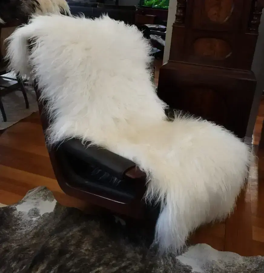 Snow White Double Length Long Wool Icelandic Sheepskin Rug