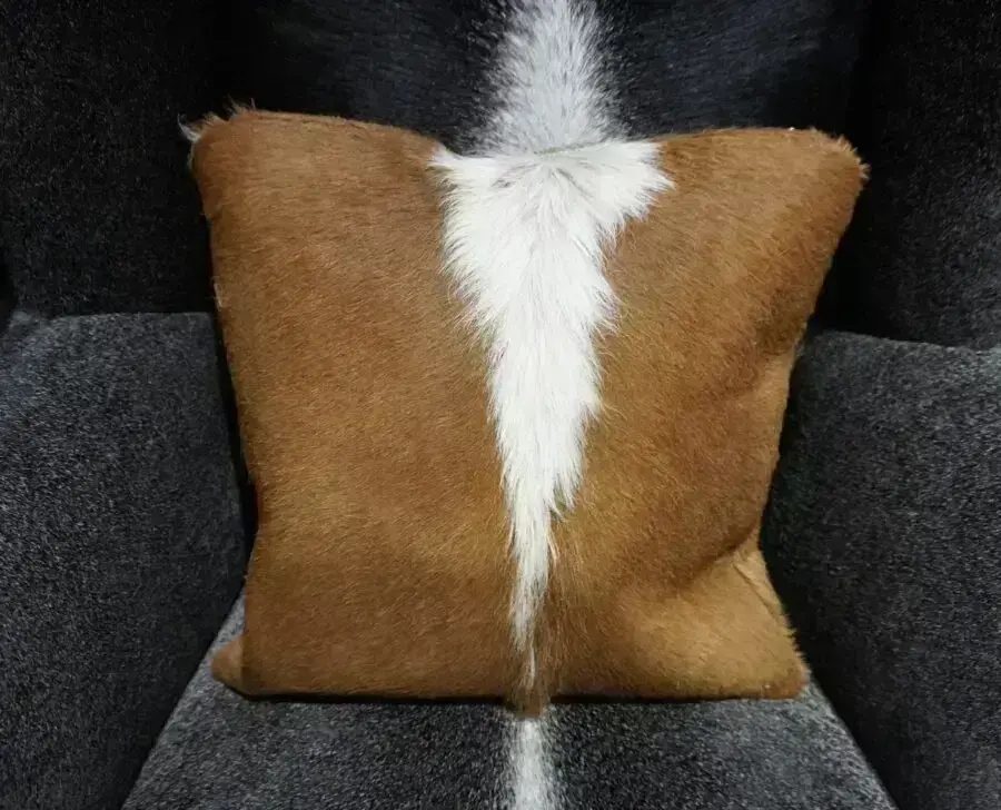Beautiful Caramel Brown & White Cowhide Cushion Cover