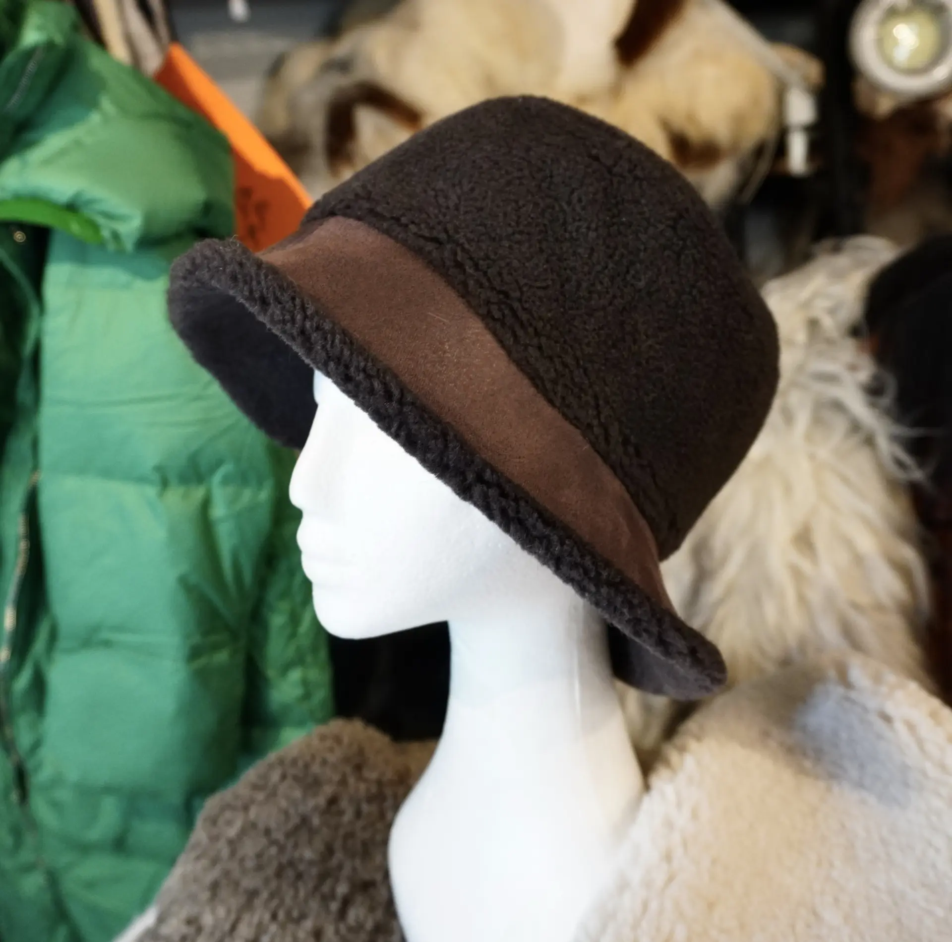 Cocoa Brown Shearling Style Bucket Hat - Warm Winter Fashion